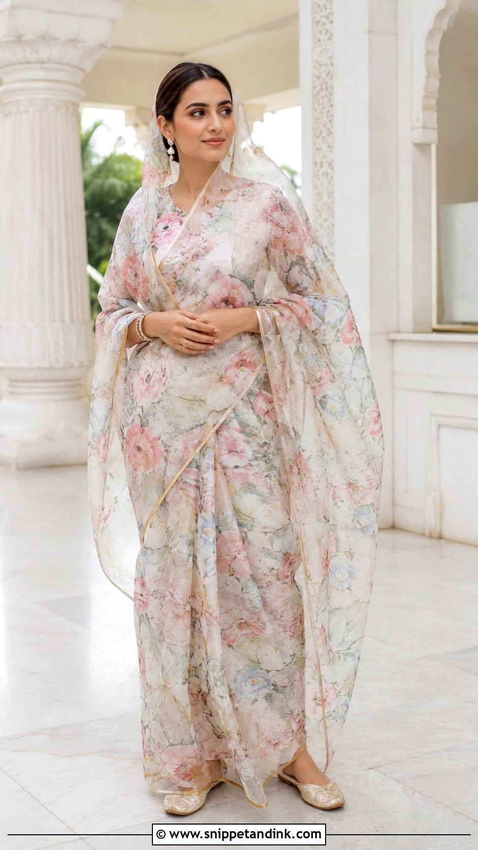 Floral Organza Saree Anand Karaj Outfit - Snippet and Ink - 30 Anand Karaj Outfit Ideas