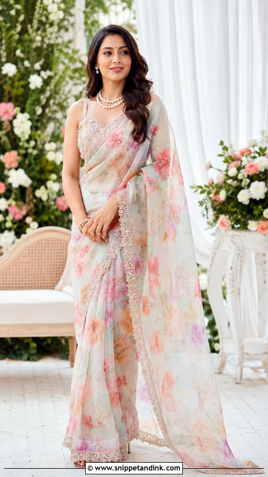 Floral Organza Saree For Roka Bride - Snippet and Ink - 25 Roka Dresses for Bride