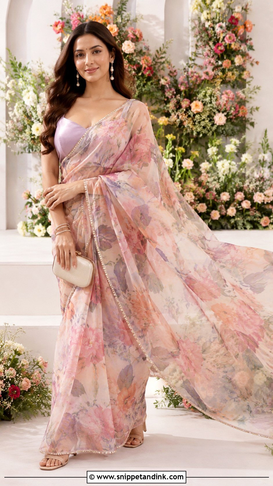 Floral Organza Saree Outfit - Snippet and Ink - 20 Aesthetic Indian Dress Ideas