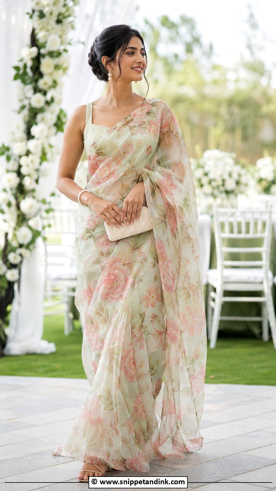 Floral Organza Saree Outfit - Snippet and Ink - 30 Indian Wedding Outfit Ideas