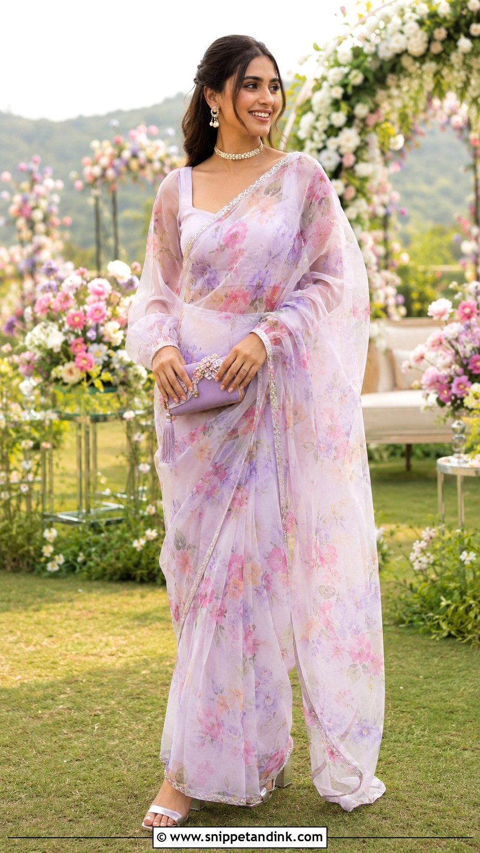 Floral Organza Saree With Balloon Sleeves - Snippet and Ink - 20 Indian Wedding Dresses with Sleeves