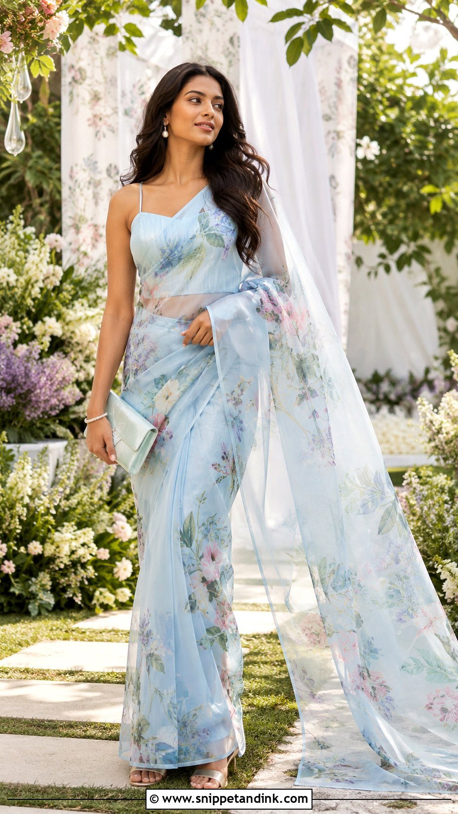 Floral Organza Saree for Summer Wedding - Snippet and Ink - 20 Indian Friend Marriage Outfit Ideas
