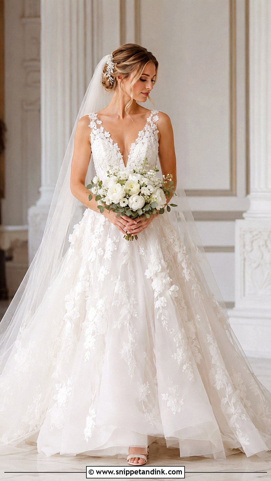 Floral Organza Wedding Dress With Crystal Hair Pins - Snippet and Ink - 25 Wedding Dresses with Flowers