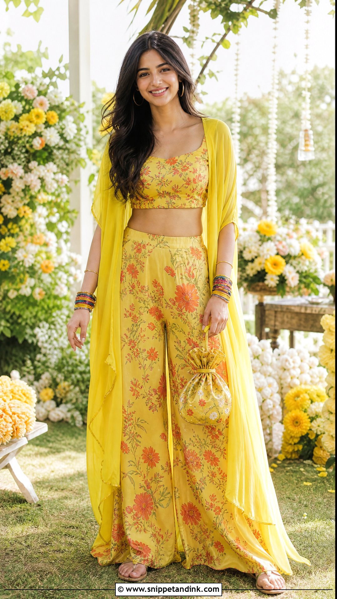 Floral Palazzo Co Ord Haldi Outfit - Snippet and Ink - 20 Haldi Indowestern Outfit Ideas