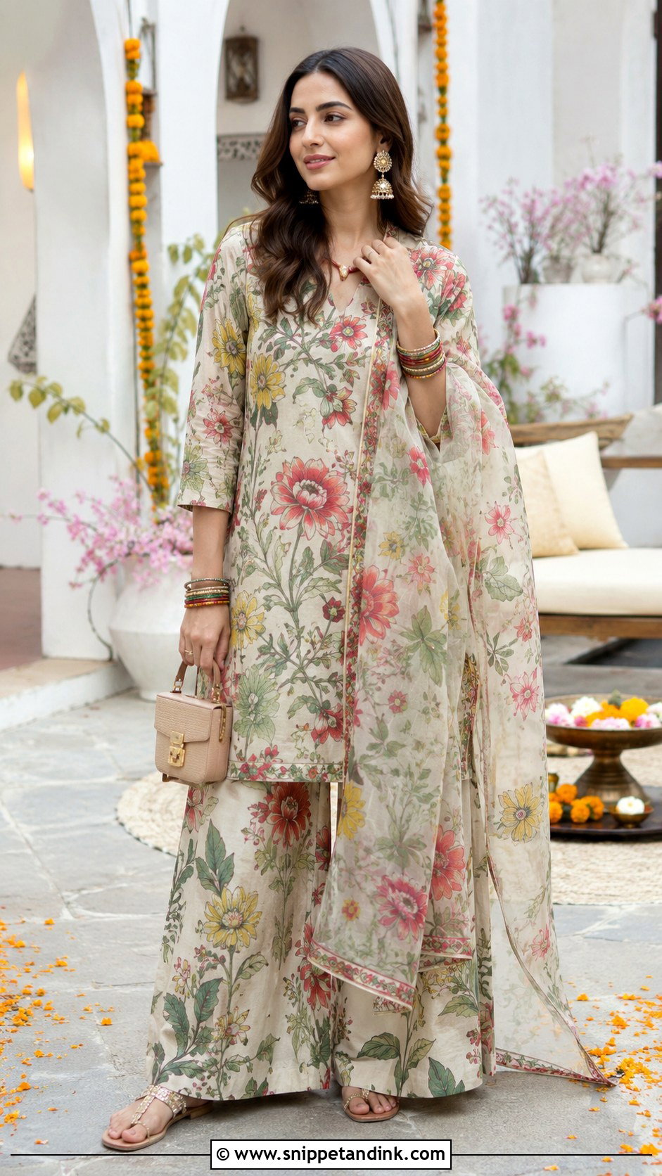 Floral Palazzo Suit Mehndi Outfit - Snippet and Ink - 20 Mehndi Party Dress Ideas