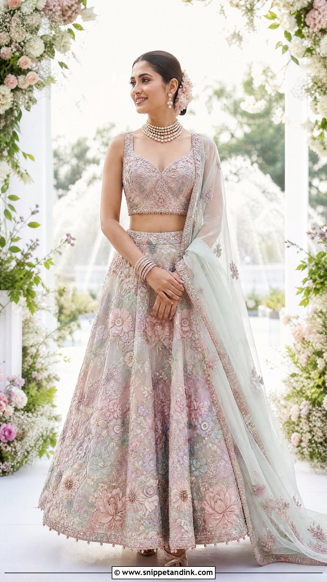 Floral Pastel Bridal Lehenga - Snippet and Ink - 25 Hindu Wedding Dress Ideas