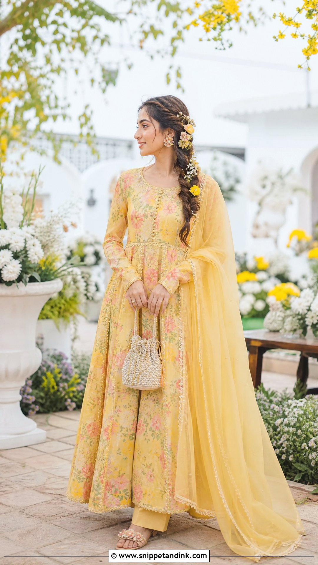 Floral Peshwas Haldi Dress - Snippet and Ink - 20 Pakistani Haldi Dress Ideas