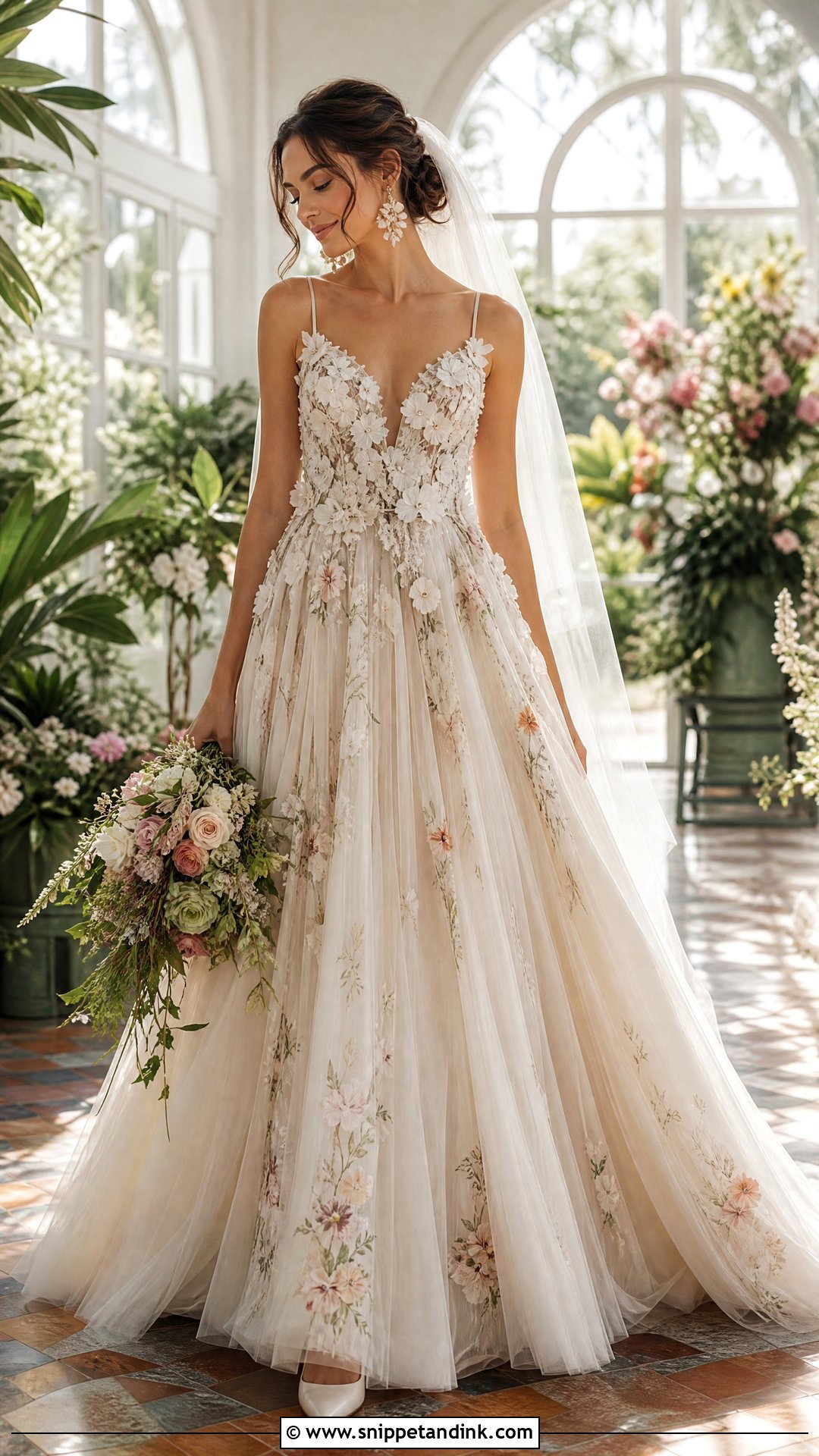 Floral Pleated Wedding Gown - Snippet and Ink - 20 Pleated Wedding Gown Ideas