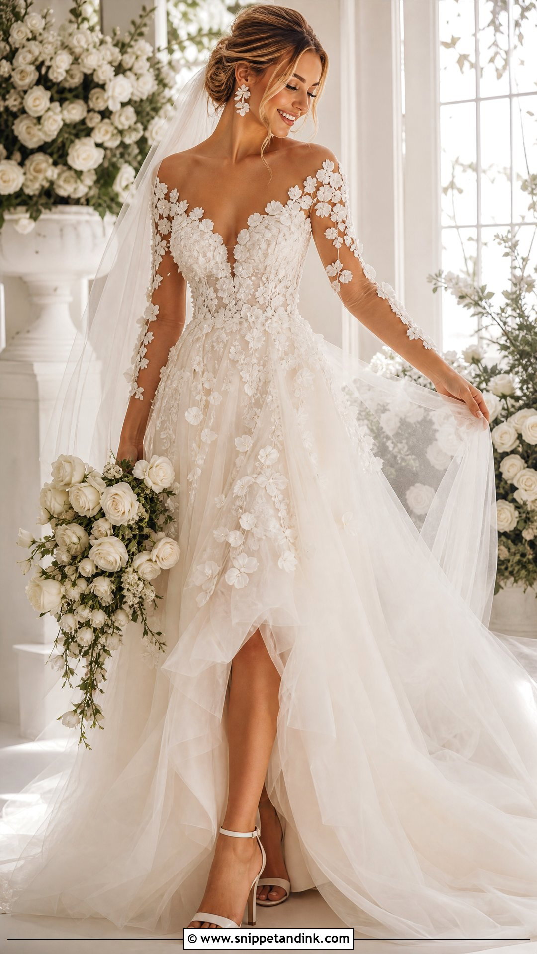 Floral Princess Wedding Dress With Applique Sleeves - Snippet and Ink - 20 Princess Wedding Dresses Long Sleeve