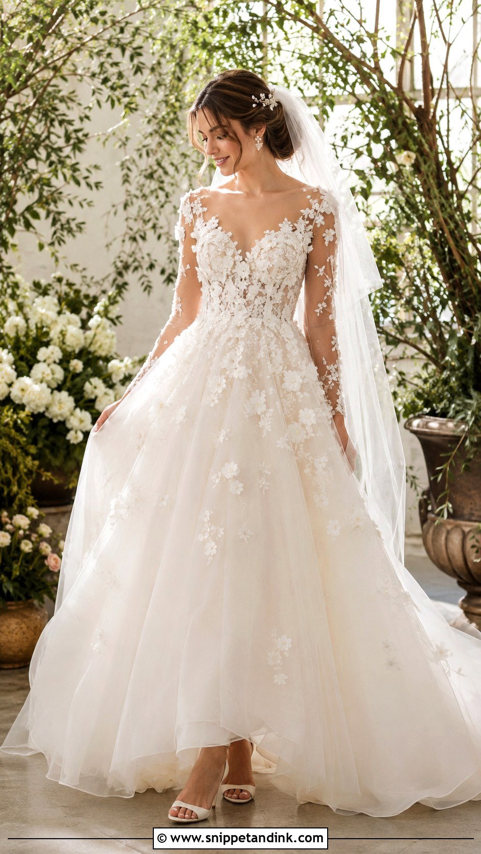 Floral Princess Wedding Dress With Long Sleeves - Snippet and Ink - 20 Princess Wedding Dresses with Sleeves