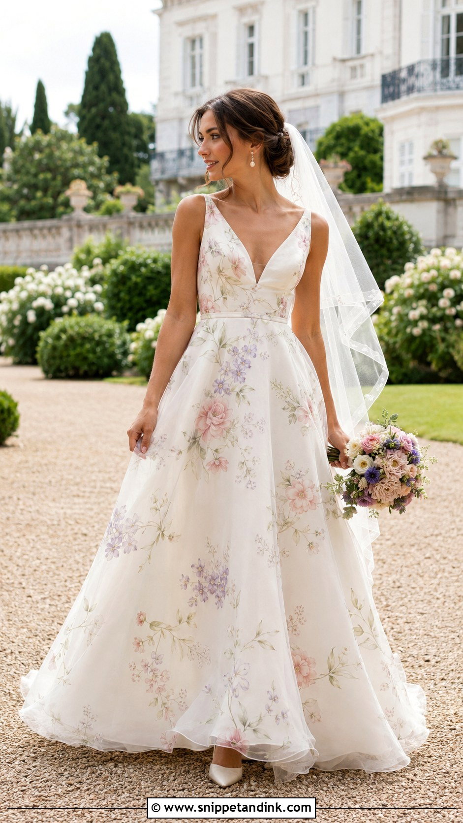 Floral Print A Line Wedding Dress - Snippet and Ink - 20 Floral Print Wedding Dress Ideas