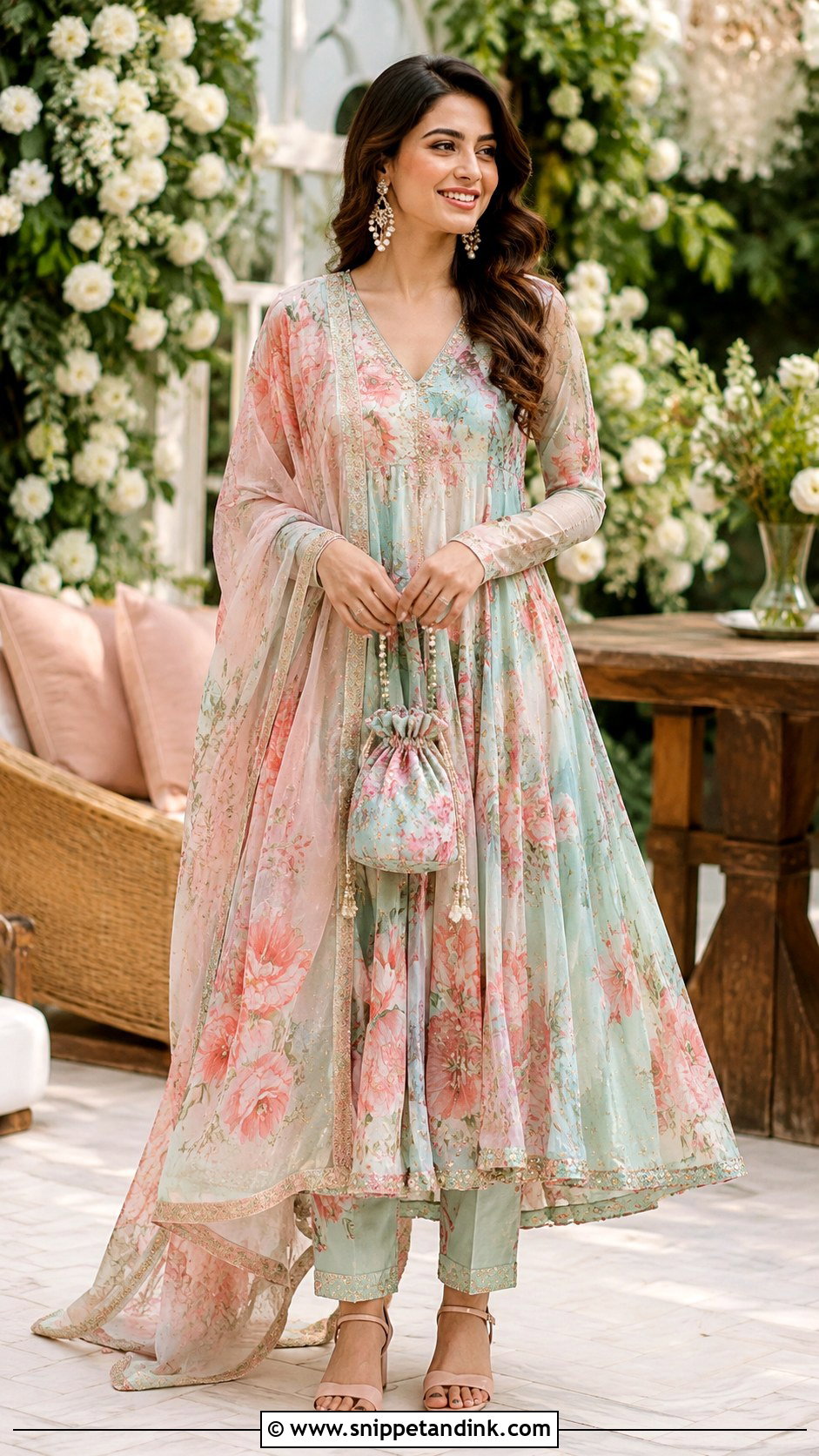 Floral Print Anarkali Mehndi Outfit - Snippet and Ink - 20 Mehndi Ceremony Outfit for Sister Ideas