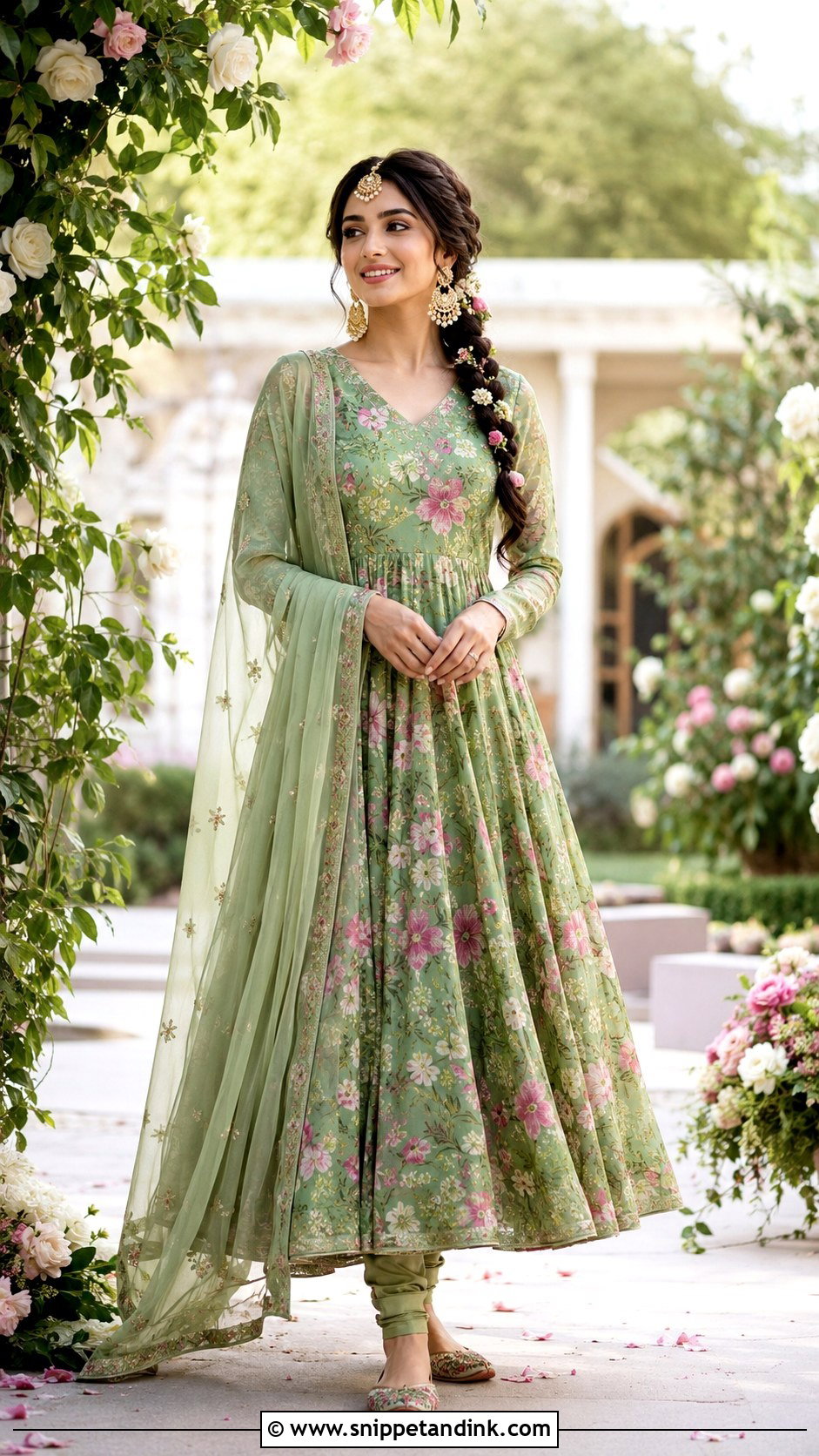 Floral Print Anarkali Mehndi Outfit - Snippet and Ink - 20 Mehndi Ceremony Outfit for Bride Ideas