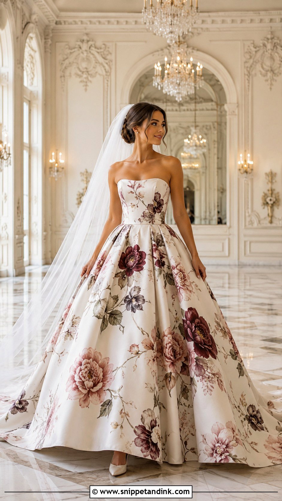 Floral Print Ball Gown Wedding Dress - Snippet and Ink - 20 Floral Print Wedding Dress Ideas