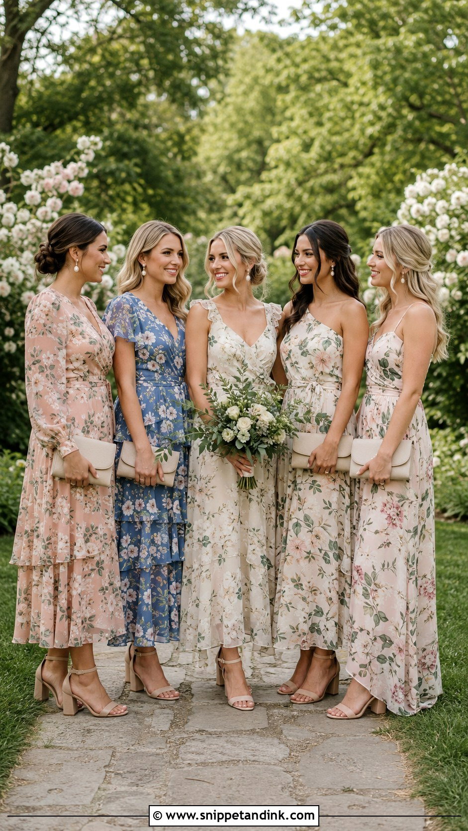 Floral Print Bridal Party Dresses - Snippet and Ink - 20 Bridal Party Attire Ideas