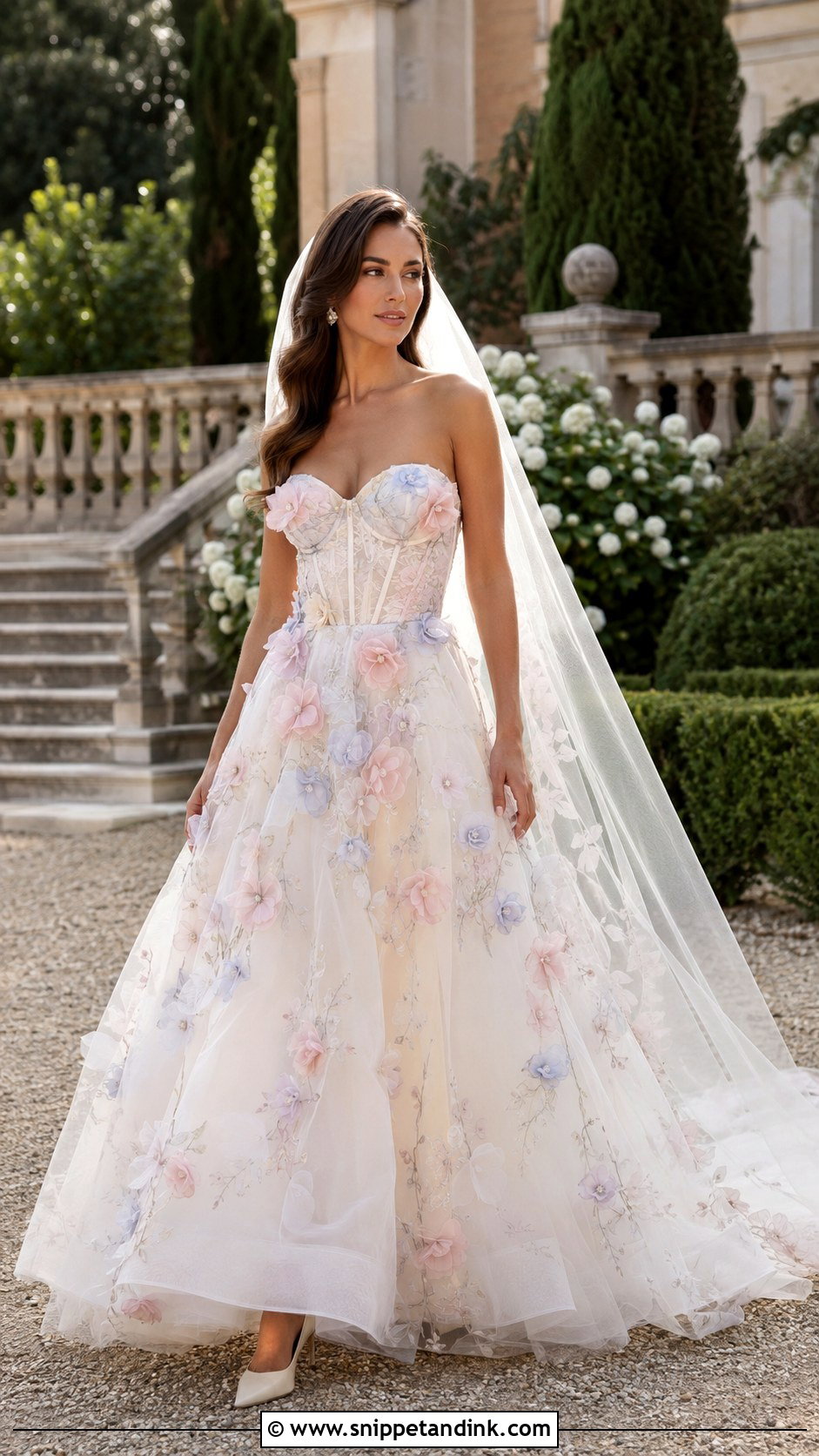 Floral Print Corset Wedding Dress - Snippet and Ink - 20 Floral Print Wedding Dress Ideas