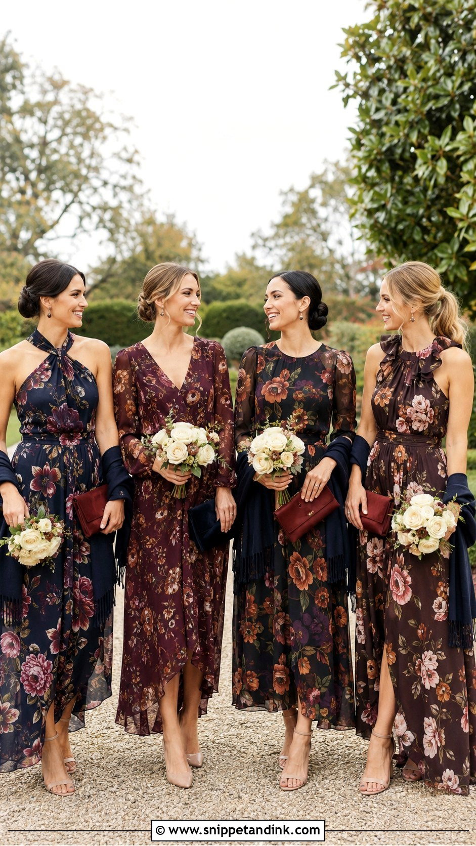 Floral Print Fall Bridal Party Dresses - Snippet and Ink - 20 Fall Bridal Party Ideas
