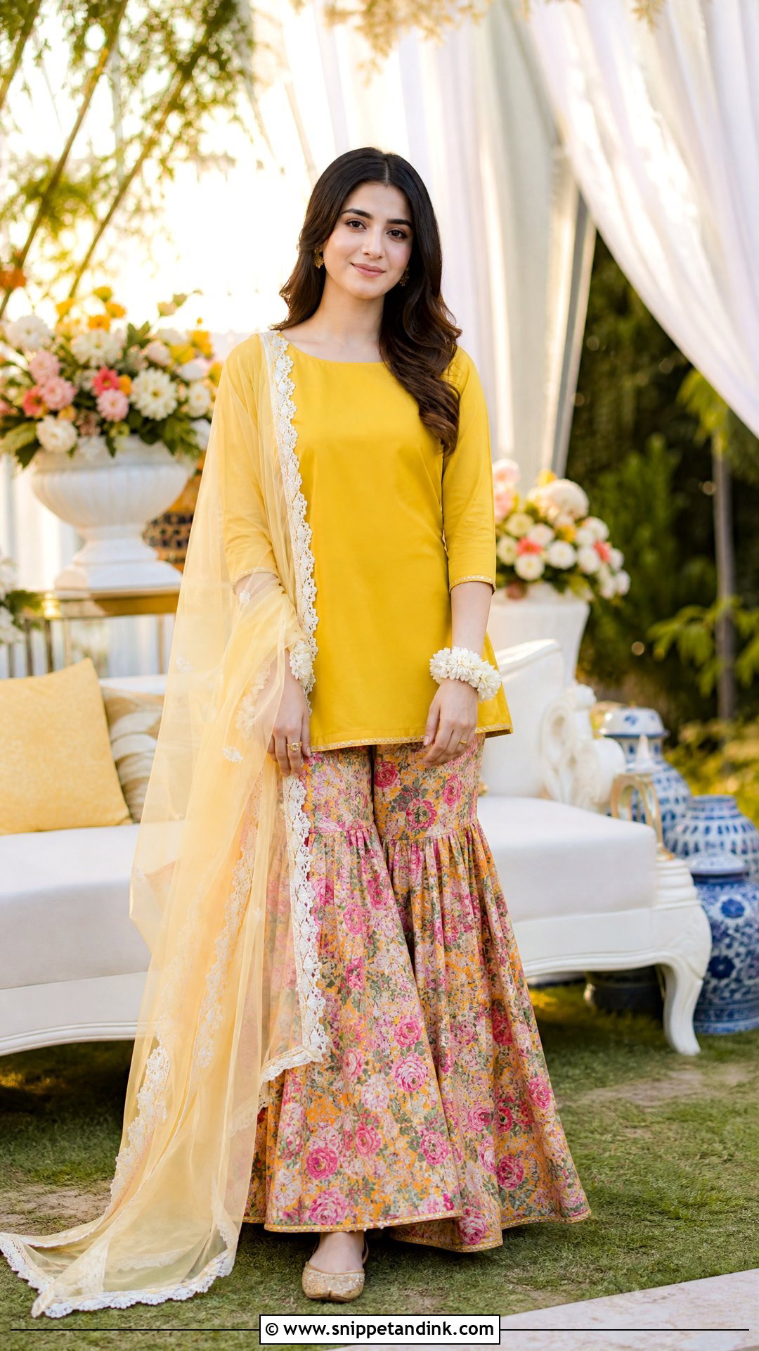 Floral Print Gharara Mayoon Outfit - Snippet and Ink - 20 Pakistani Mayoon Outfits