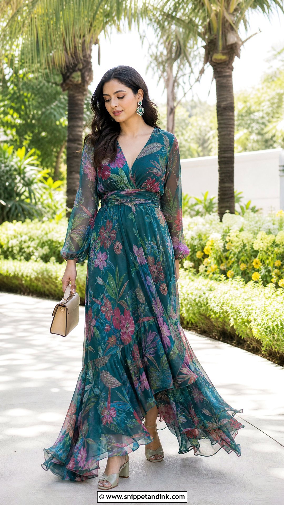 Floral Print Gown For Daytime Wedding - Snippet and Ink - 20 Party Gowns Indian Weddings