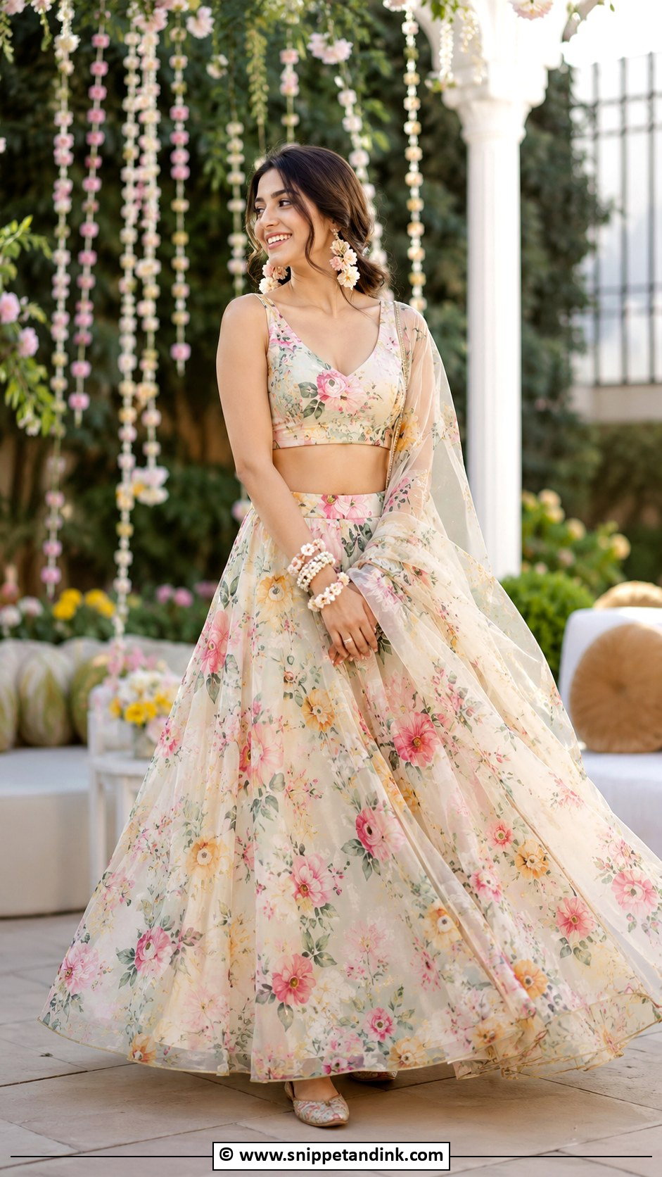 Floral Print Lehenga For Mehandi - Snippet and Ink - 25 Mehandi Outfit Ideas