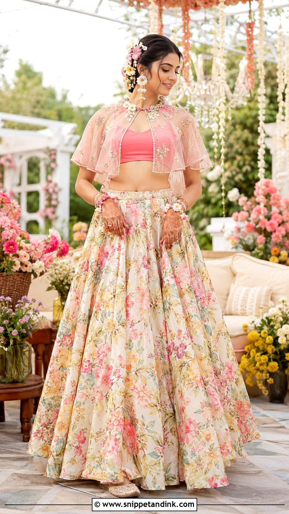 Floral Print Mehendi Lehenga - Snippet and Ink - 20 Bridal Mehendi Dress Ideas