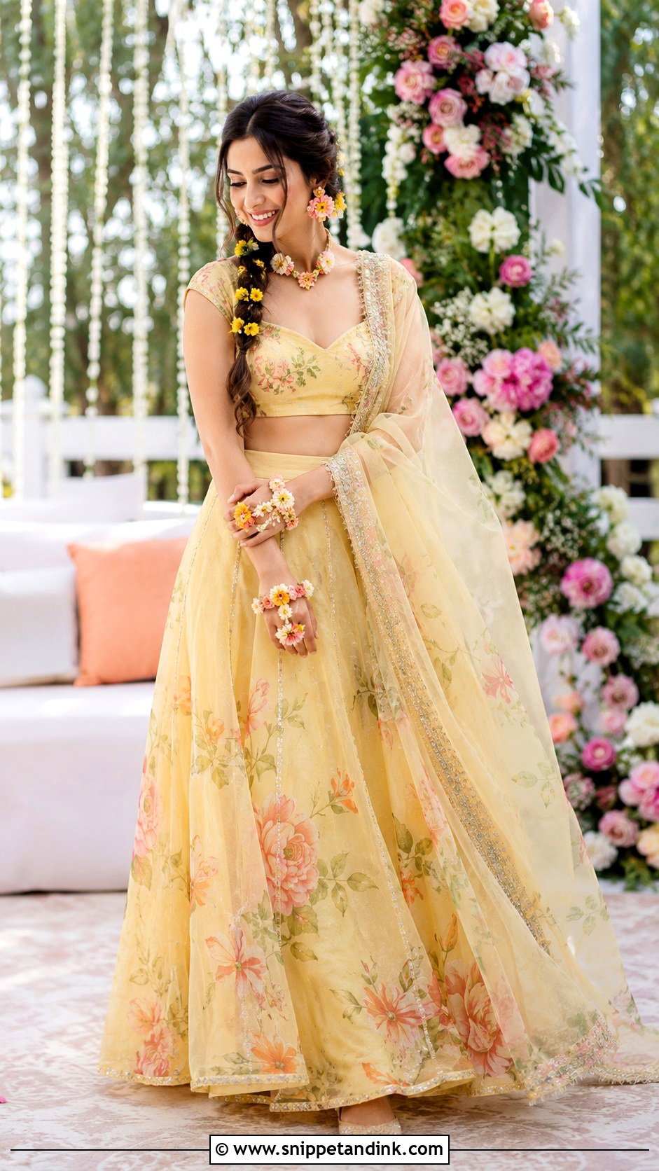 Floral Print Mehendi Lehenga - Snippet and Ink - 25 Mehendi Outfit Ideas for Bride