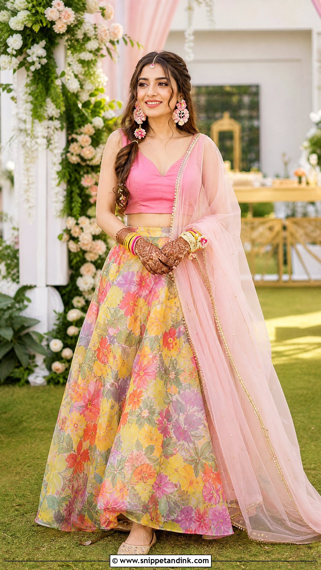Floral Print Mehndi Bridal Lehenga - Snippet and Ink - 20 Pakistani Mehndi Bridal Wear Ideas