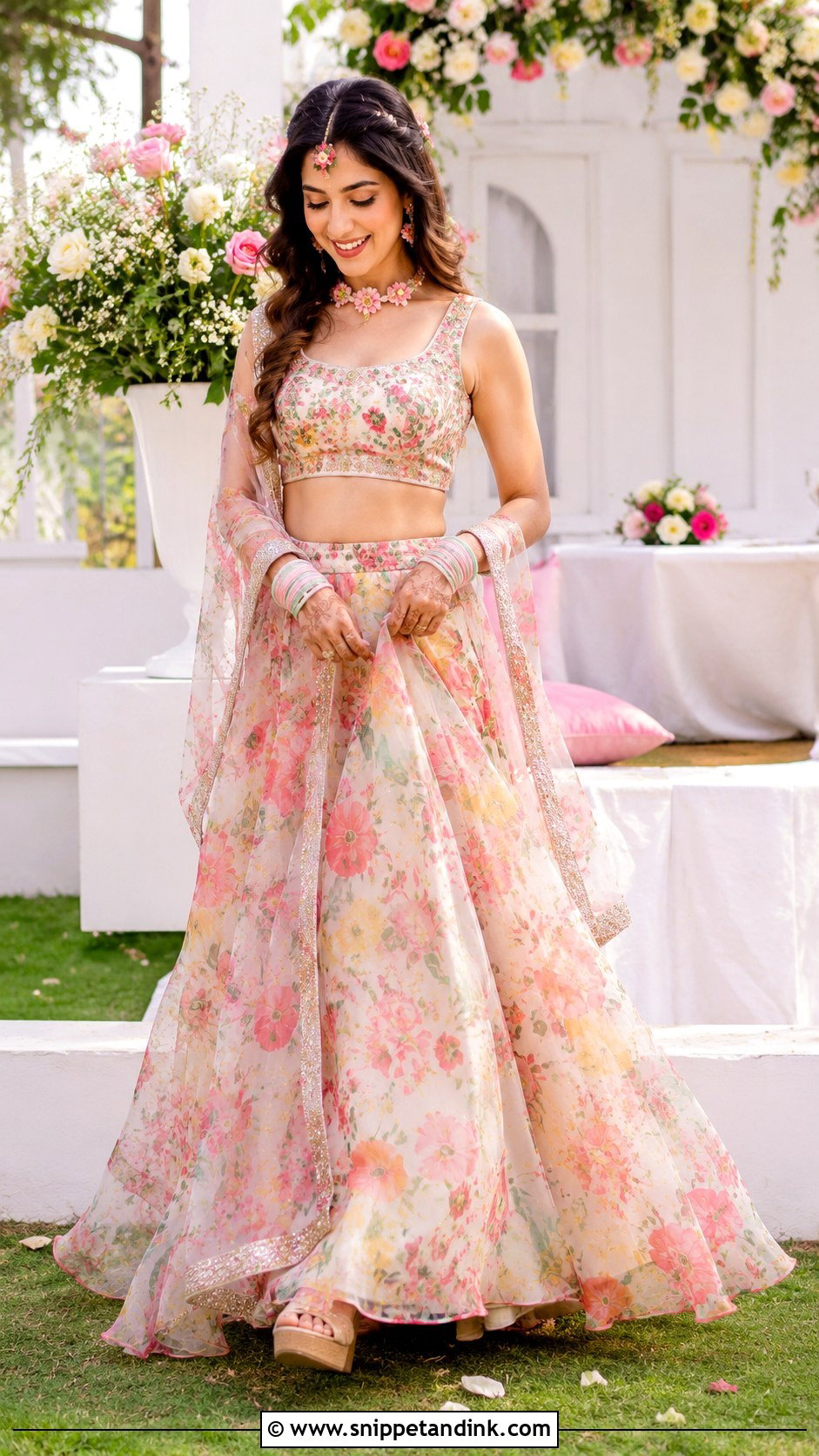 Floral Print Mehndi Lehenga For Bride - Snippet and Ink - 25 Mehndi Dress Ideas for Bride