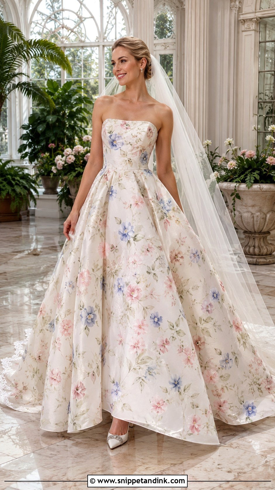 Floral Print Organza Ball Gown Wedding Dress - Snippet and Ink - 20 Botanical Wedding Dress Ideas