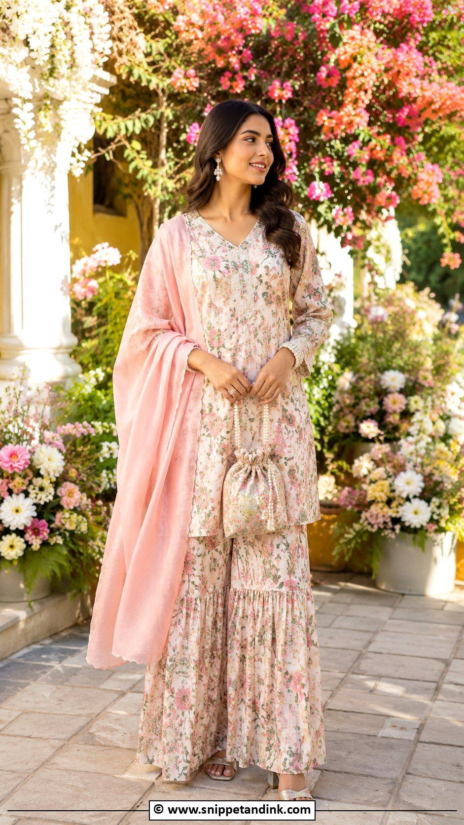 Floral Print Sarara Outfit - Snippet and Ink - 30 Sarara Dress Indian Weddings Ideas
