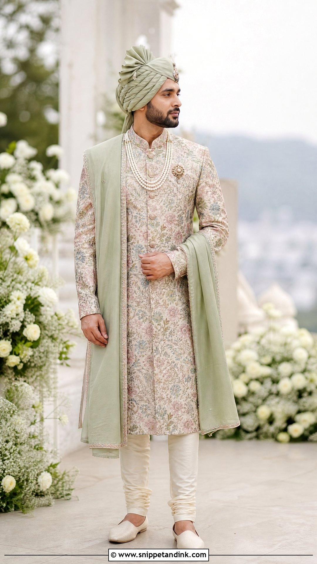 Floral Print Sherwani - Snippet and Ink - 20 Sherwani for Wedding Ideas
