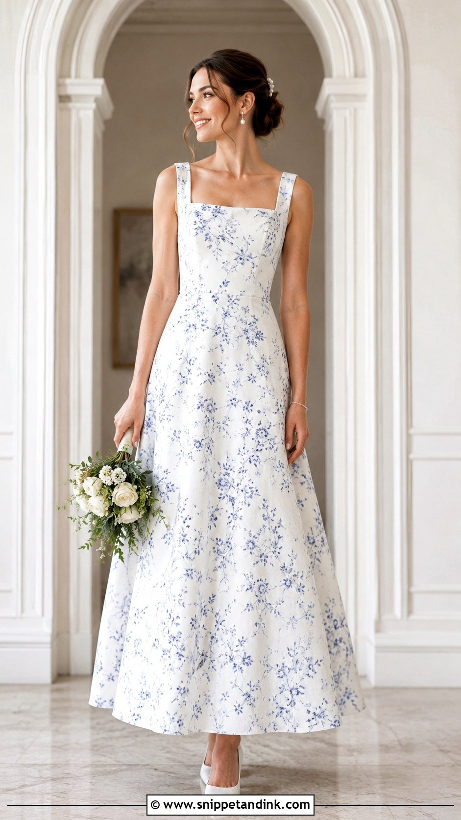 Floral Print Square Neck Wedding Dress - Snippet and Ink - 20 Floral Print Wedding Dress Ideas
