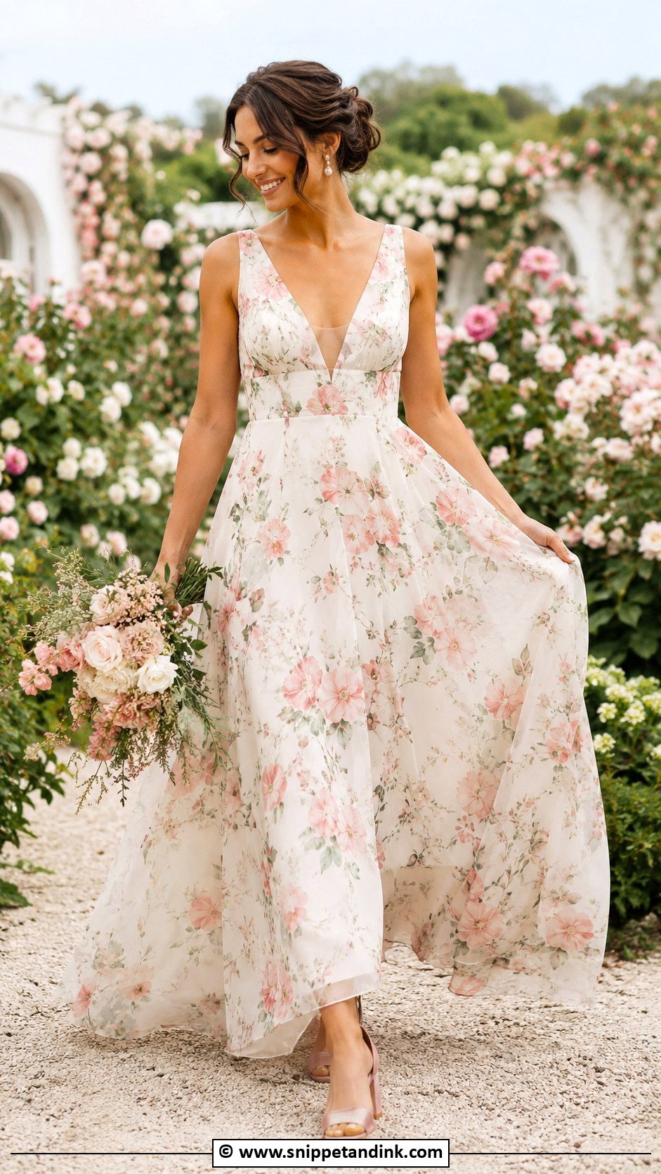 Floral Print Wedding Dress With Block Heels - Snippet and Ink - 30 Colorful Wedding Dress Ideas