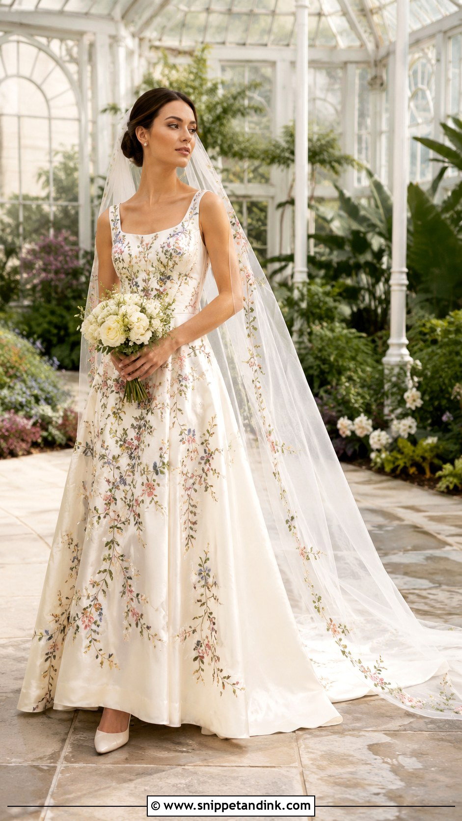 Floral Print Wedding Dress With Matching Veil - Snippet and Ink - 20 Floral Print Wedding Dress Ideas