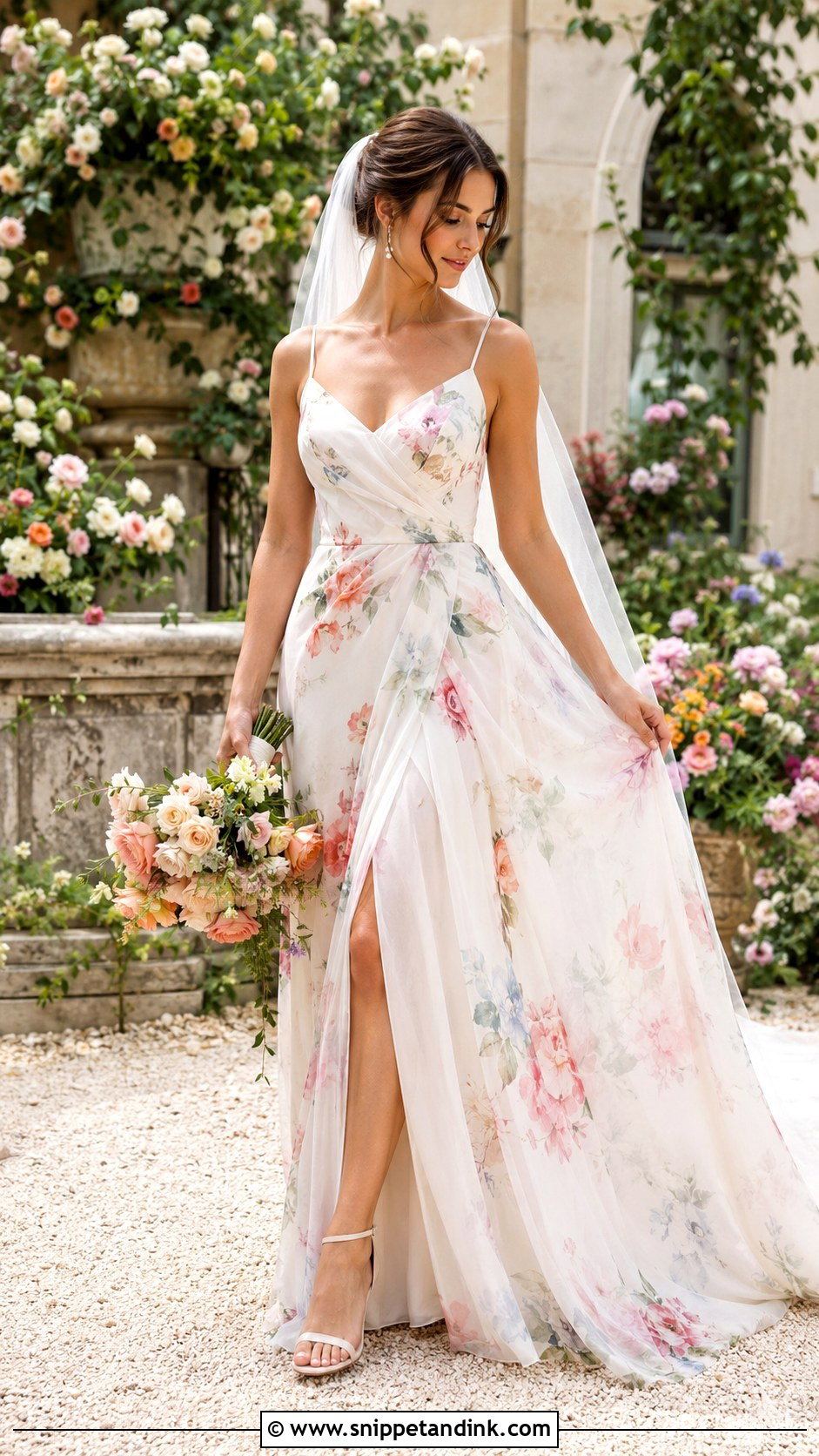 Floral Print Wedding Dress With Strappy Heels - Snippet and Ink - 25 Wedding Dresses with Color