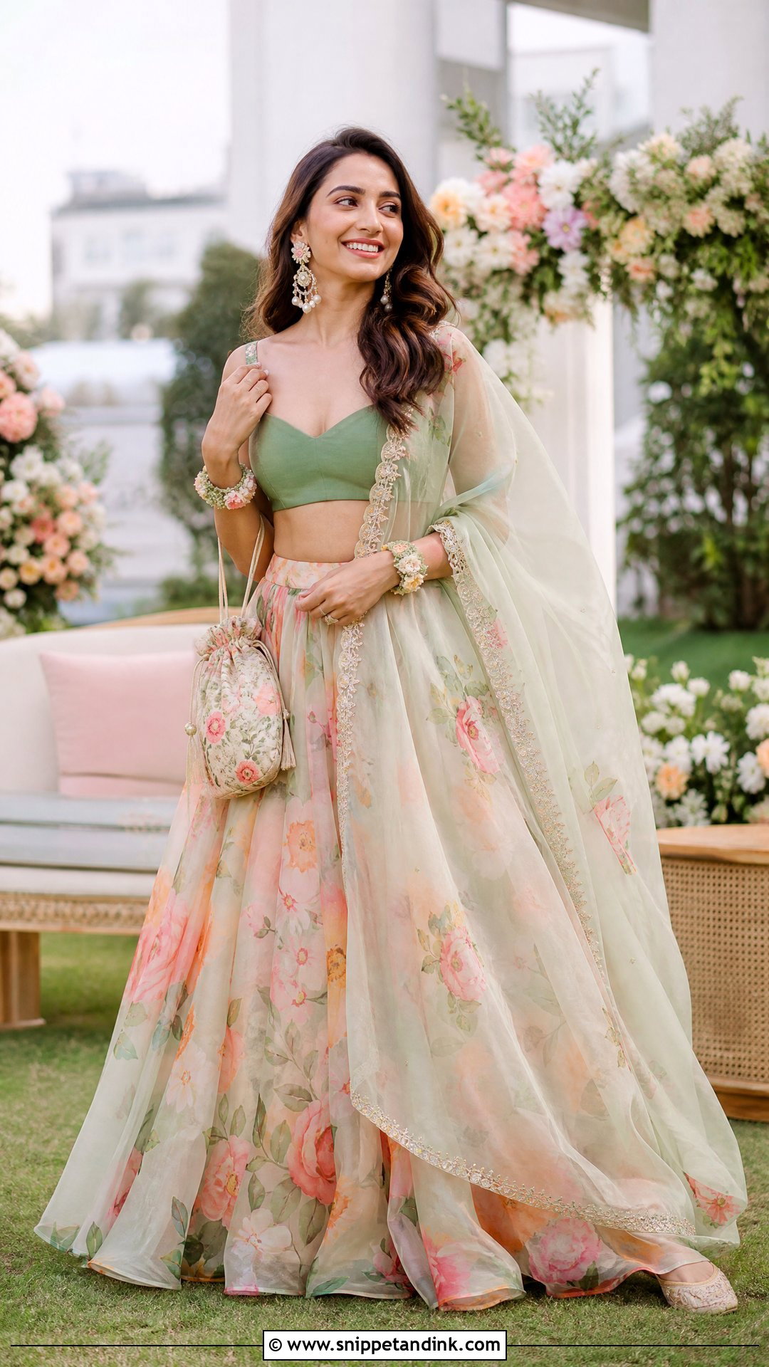 Floral Printed Lehenga For A Summer Indian Wedding - Snippet and Ink - 20 Summer Indian Wedding Outfit Ideas