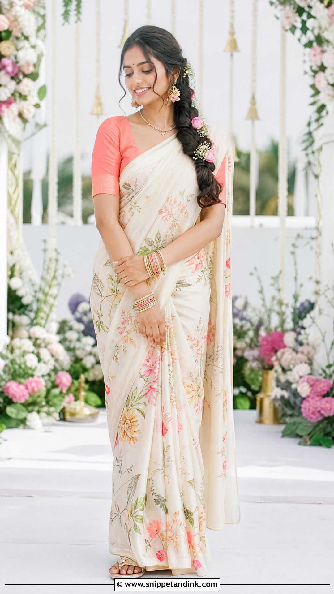 Floral Printed Saree Pellikuthuru Look - Snippet and Ink - 20 Pellikuthuru Look Ideas
