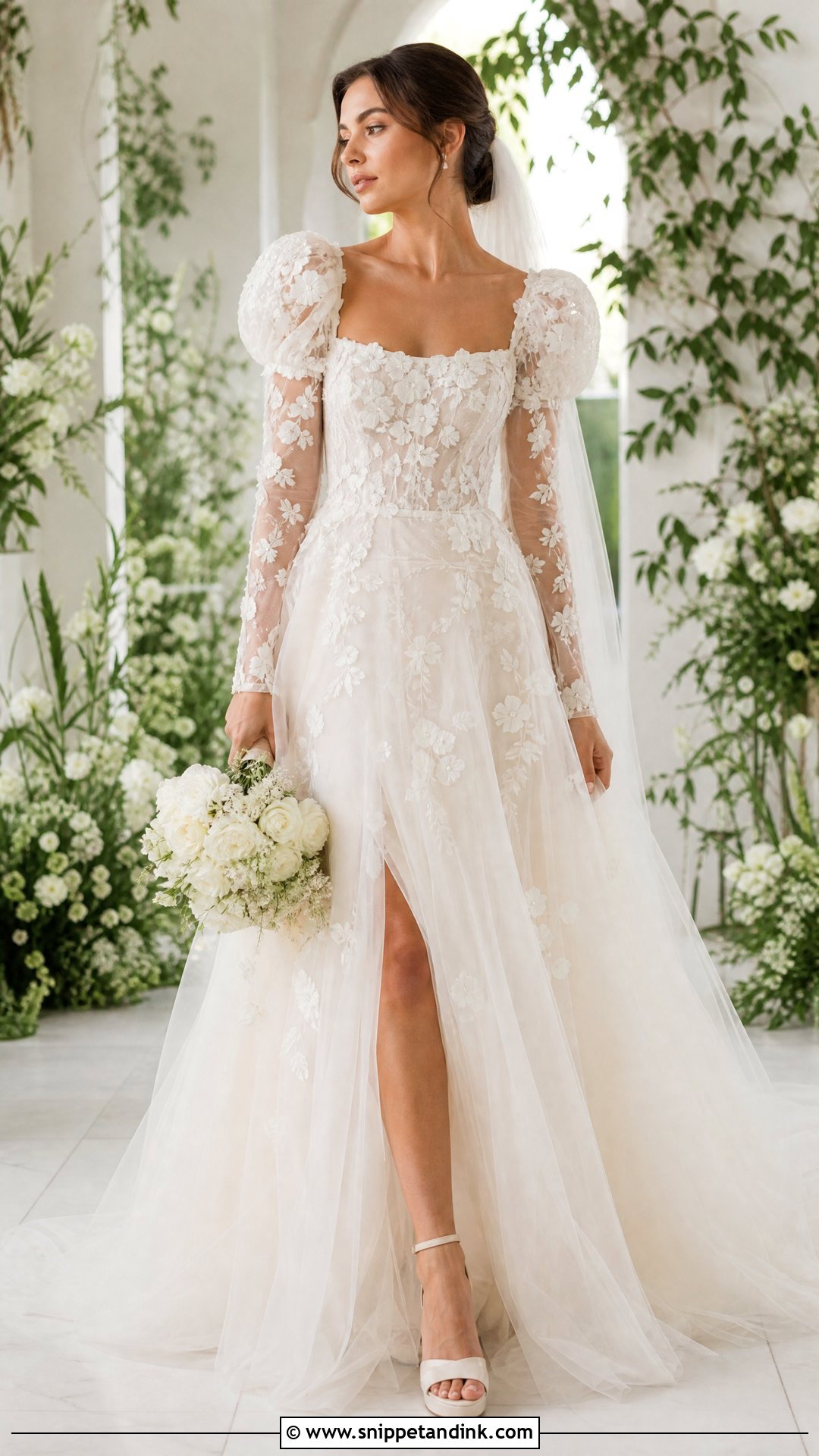 Floral Puff Sleeve Wedding Dress - Snippet and Ink - 20 Wedding Dress Puff Sleeves