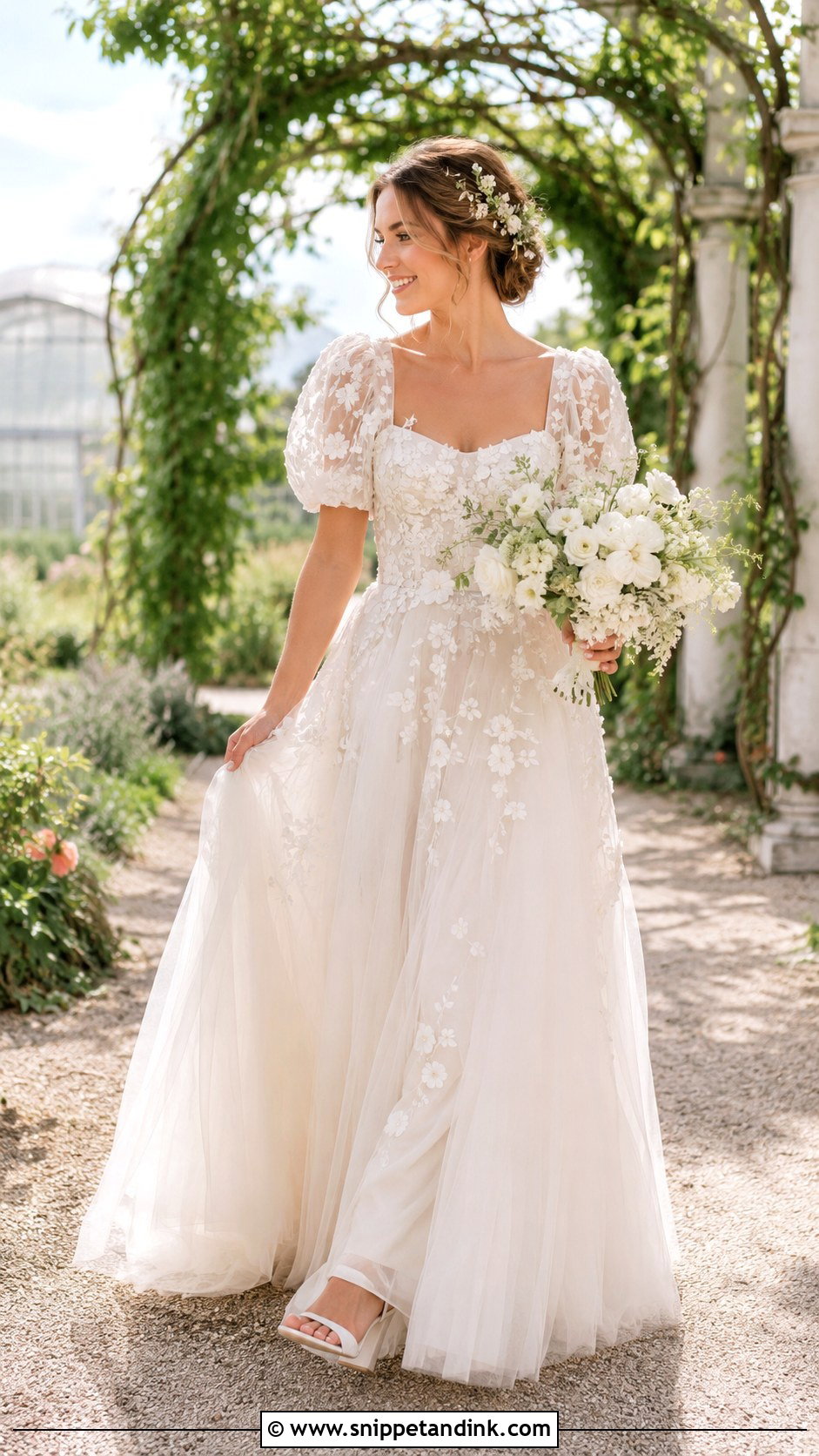Floral Puff Sleeve Wedding Dress - Snippet and Ink - 25 Puffy Sleeve Wedding Dress Ideas