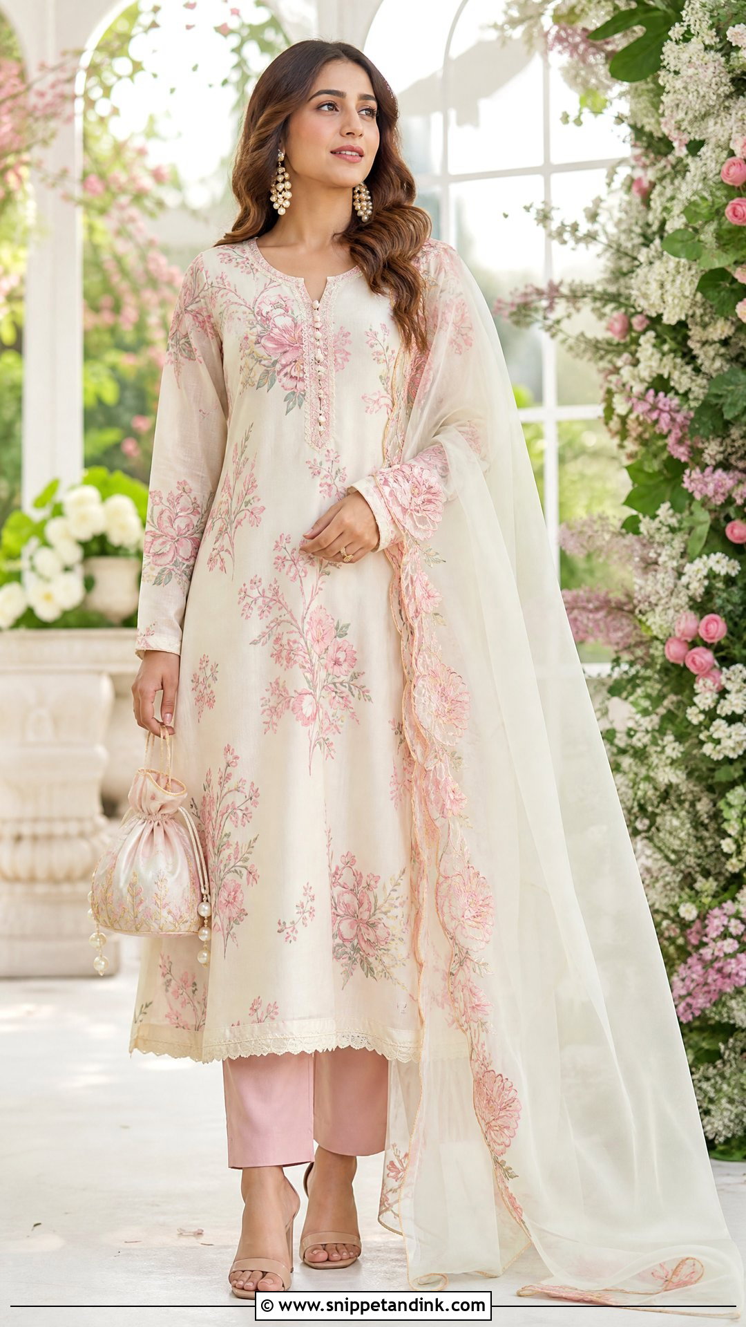 Floral Punjabi Suit With Organza Dupatta - Snippet and Ink - 20 Punjabi Wedding Suit Party Wear Ideas