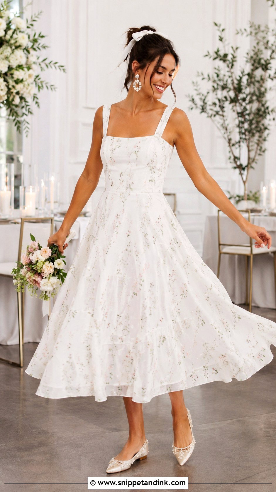 Floral Reception Wedding Dress With Bridal Flats - Snippet and Ink - 25 Wedding Dresses with Flowers