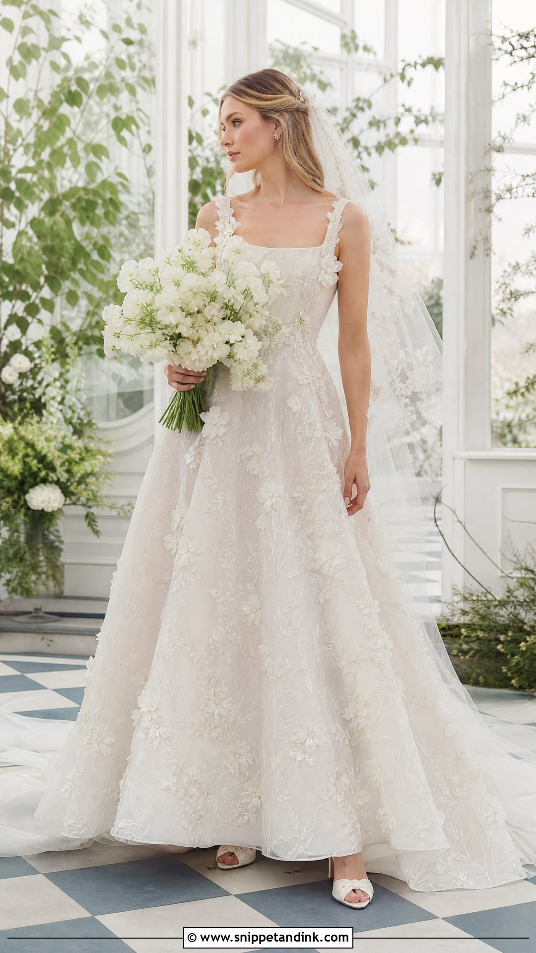 Floral Reign Wedding Dress With Embroidered Veil - Snippet and Ink - 20 Reign Wedding Dress Ideas