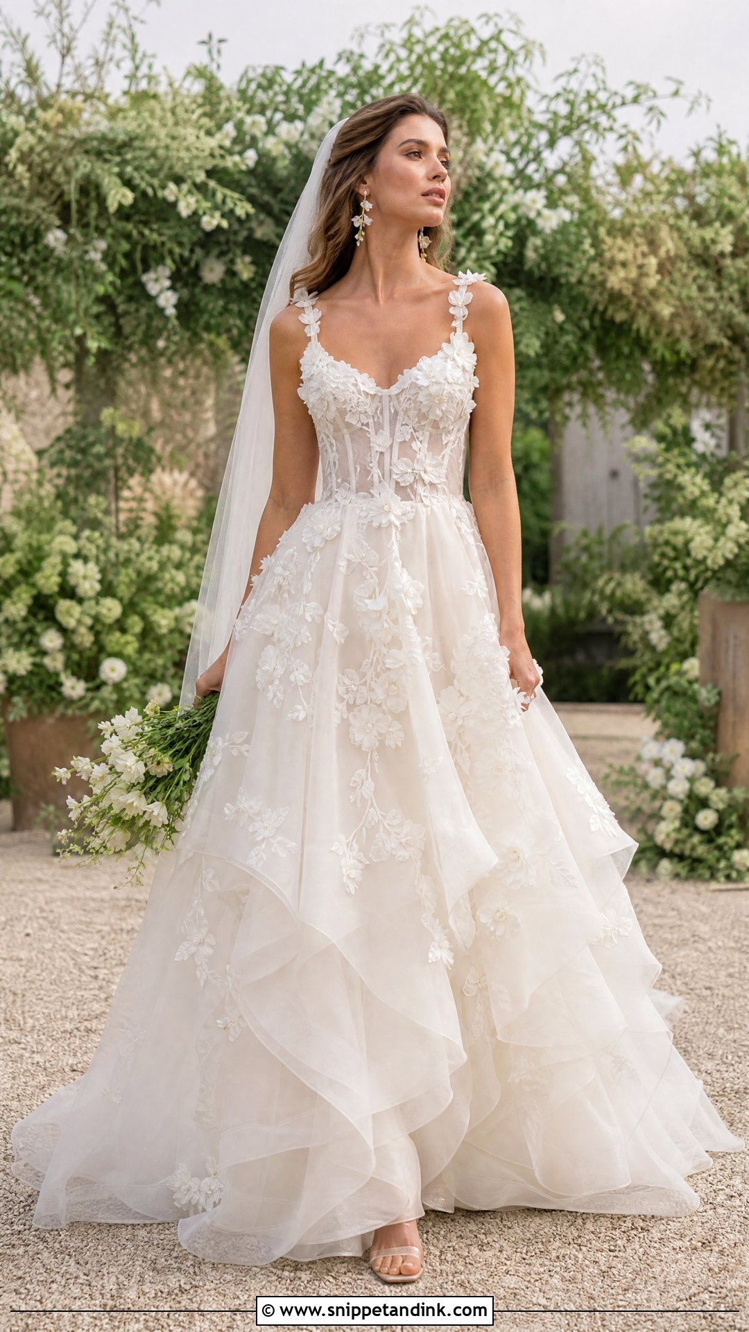 Floral Ruffle Bridal Gown - Snippet and Ink - 20 Ruffle Bridal Gown Ideas
