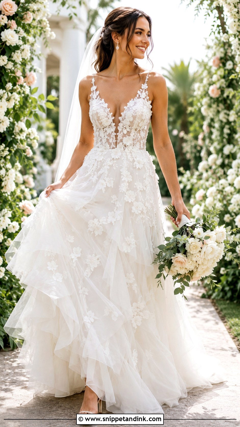 Floral Ruffle Wedding Dress - Snippet and Ink - 25 Ruffle Wedding Dress Ideas
