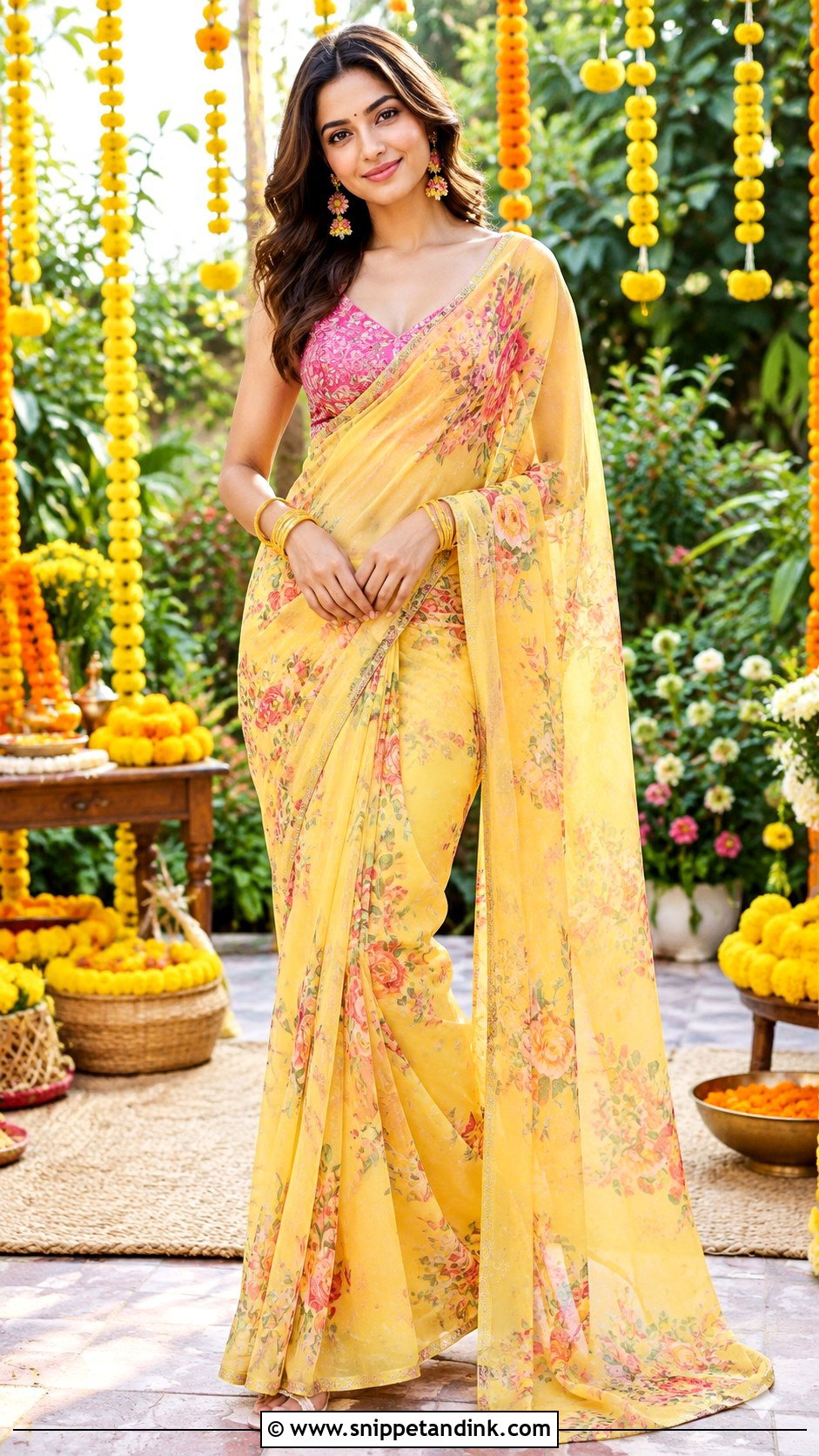 Floral Saree For Bride Sister - Snippet and Ink - 30 Haldi Outfit for Bride Sister Ideas