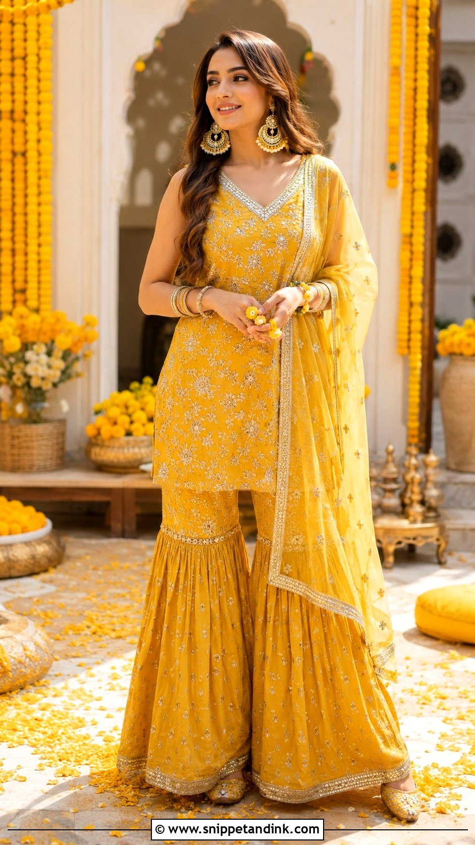 Floral Sharara Haldi Outfit - Snippet and Ink - 25 Outfit for Haldi Function Ideas