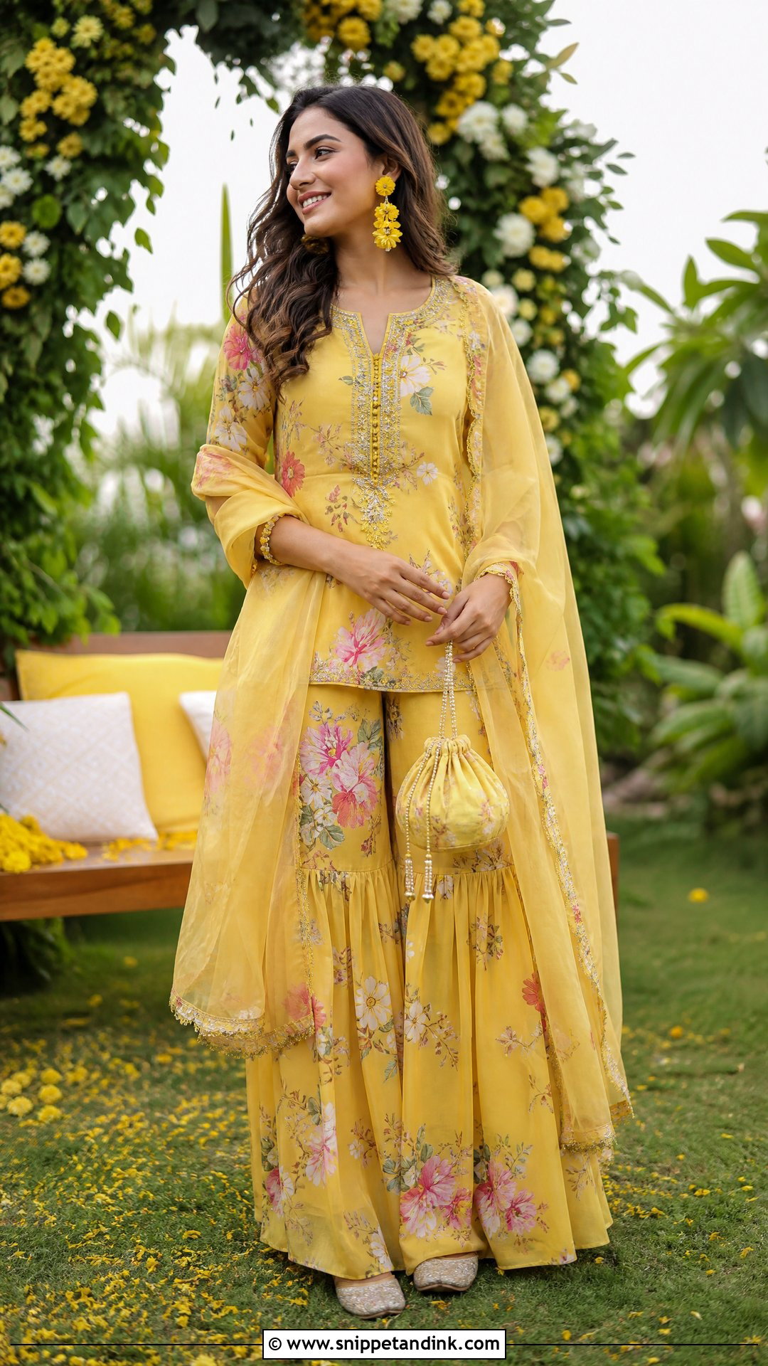 Floral Sharara Haldi Outfit - Snippet and Ink - 25 Aesthetic Haldi Outfits