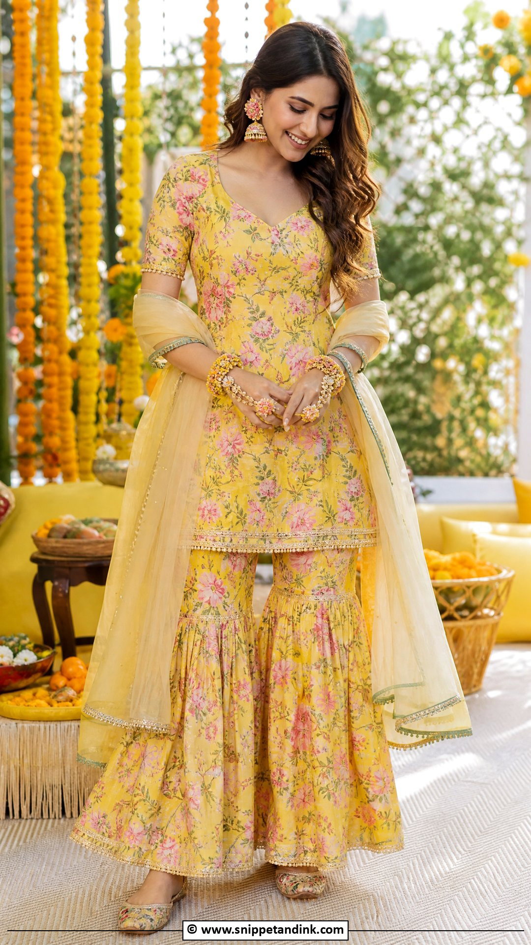 Floral Sharara Haldi Outfit - Snippet and Ink - 35 Haldi Outfit Ideas