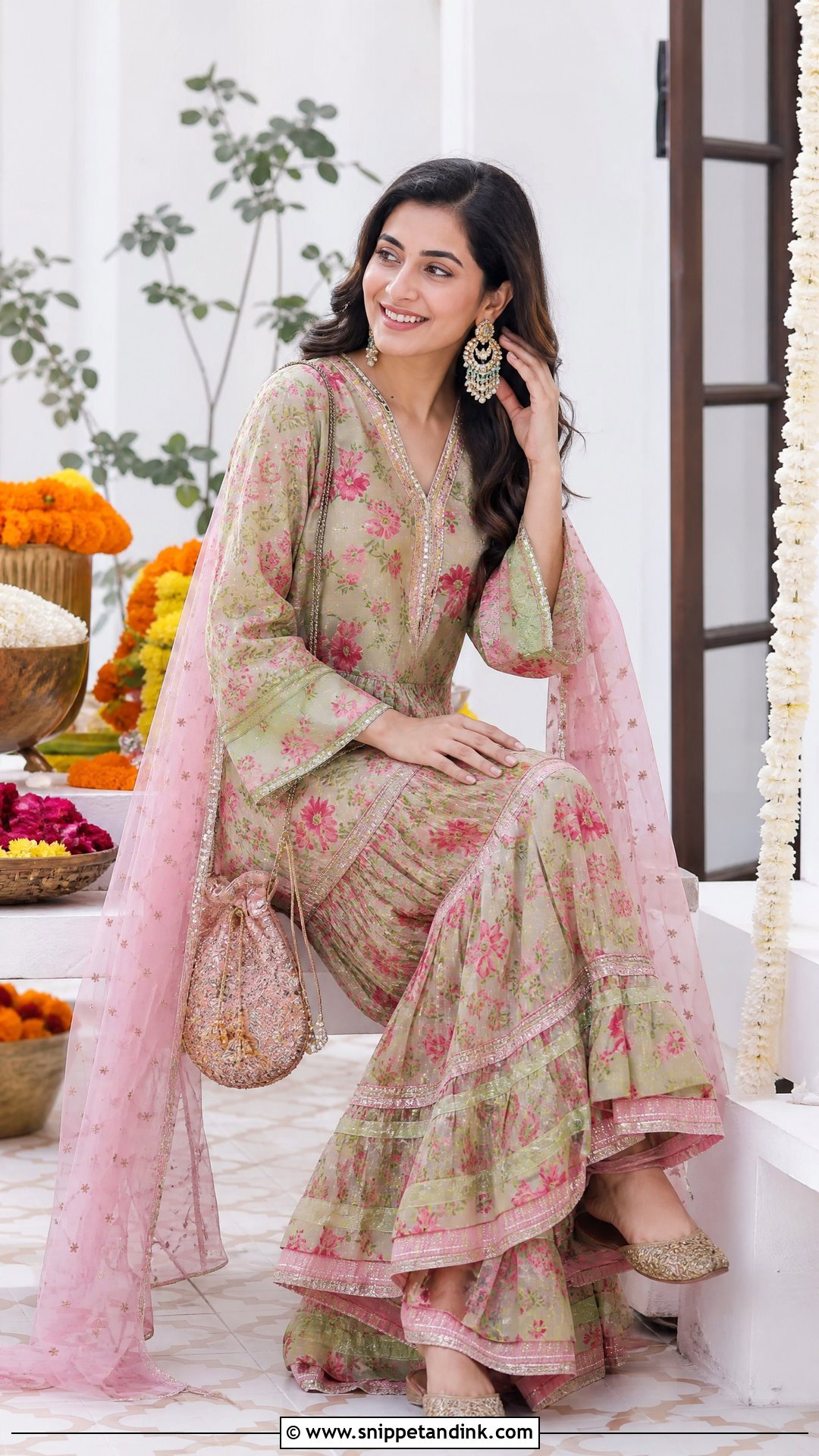 Floral Sharara Mehndi Outfit - Snippet and Ink - 20 Outfits for Marriage Functions