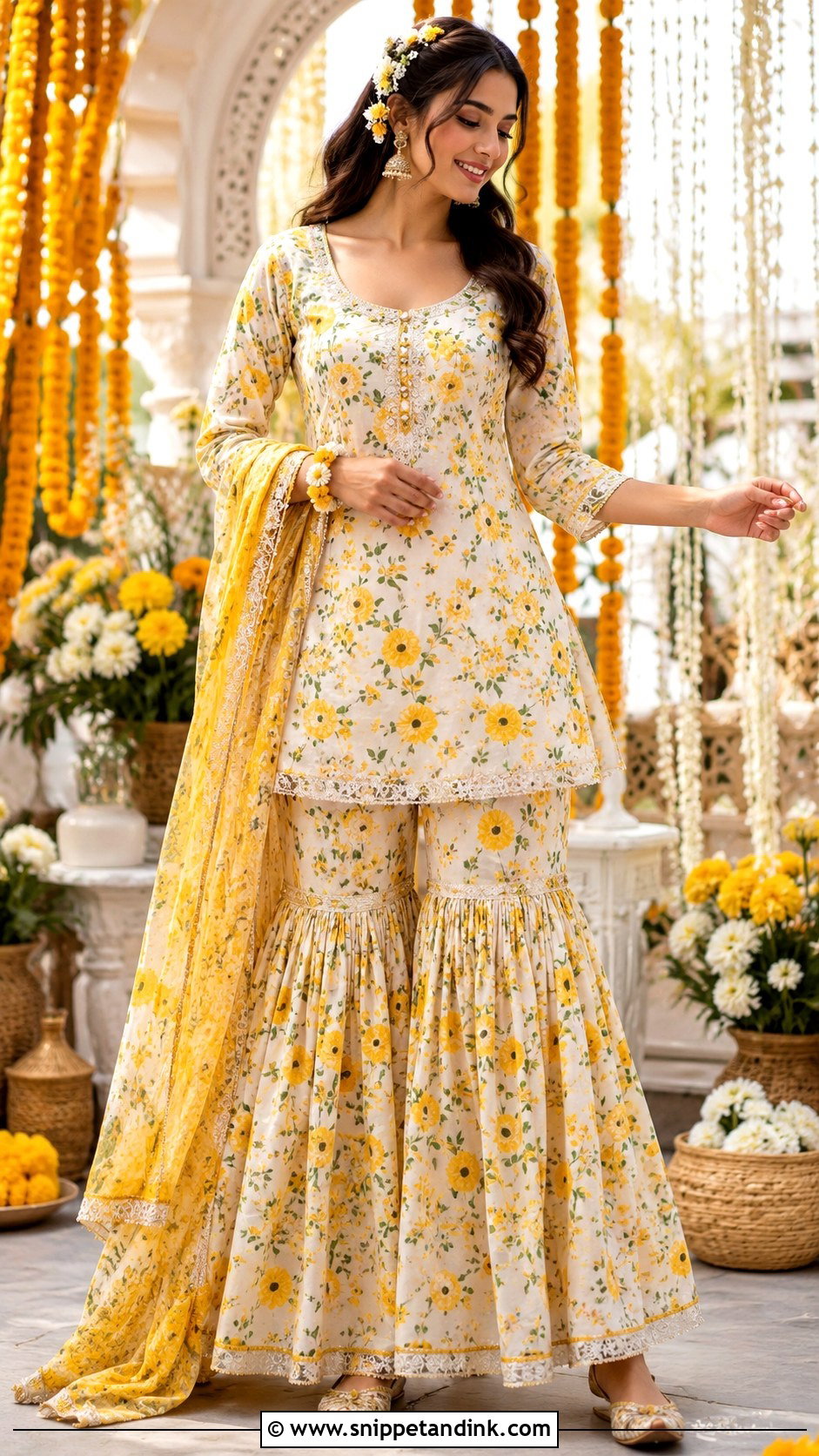 Floral Sharara Set For Haldi - Snippet and Ink - 25 Haldi Ceremony Dress Ideas